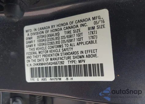 2016 Honda Cr-V Ex z USA, uszkodzony, nr VIN 2HKRM4H54GH667282